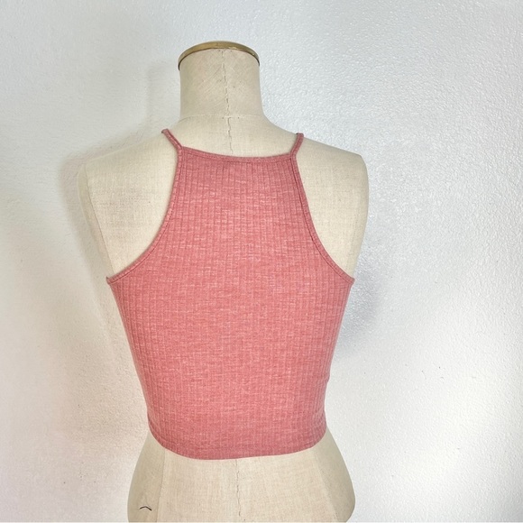 ✨ Charlotte Russe Ribbed Mauve Pink Rose Crop Halter Tank Top Size S - Picture 9 of 9